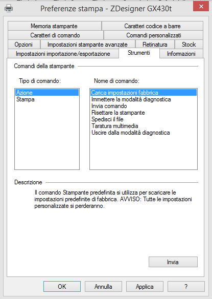 PREFERENZE DI STAMPA gk420 - RESET