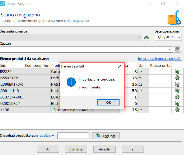 Scarico di magazzino in Danea EasyFatt e terminale portatile