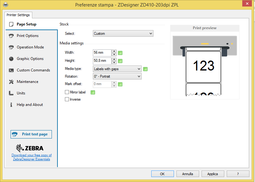 DRIVER ZD410 PAGE SETUP