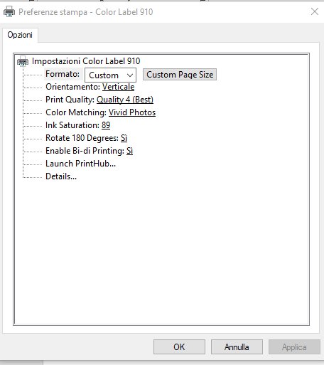 Preferenze di stampa driver LX910