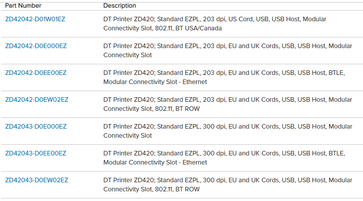 configurazioni stampante di etichette ZD420D