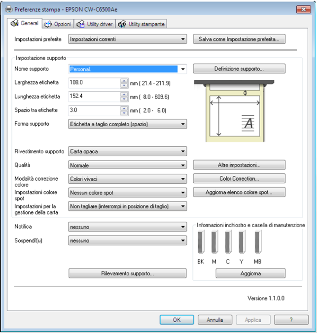 Preferenze di stampa driver epson 6500