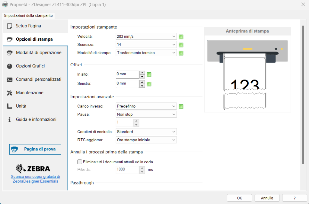 driver stampante zebra zt411 e zt421 come configurarlo per stampare senza errori