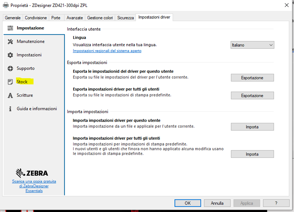 COME IMPOSTARE E MEMORIZZARE LE DIMENSIONI DELLE ETICHETTE NEL DRIVER DELLA STAMAPANTE ZEBRA