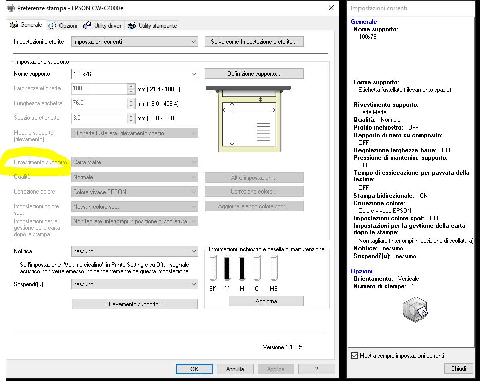 impostazioni stampante Epson c4000