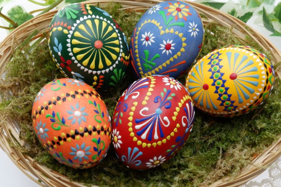 Colored Easter eggs in the basket