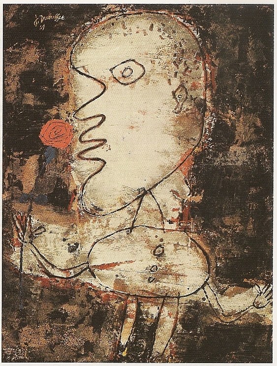 Jean Dubuffet, L'Homme à la Rose, 1949, verf en collage op doek, 116x89cm, Kunstmuseum, Hannover.