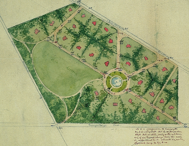Schetsplan van Copijn voor het Diergaardepark naar idee van Blaauw, 1904. [WUR Wageningen University & Research]