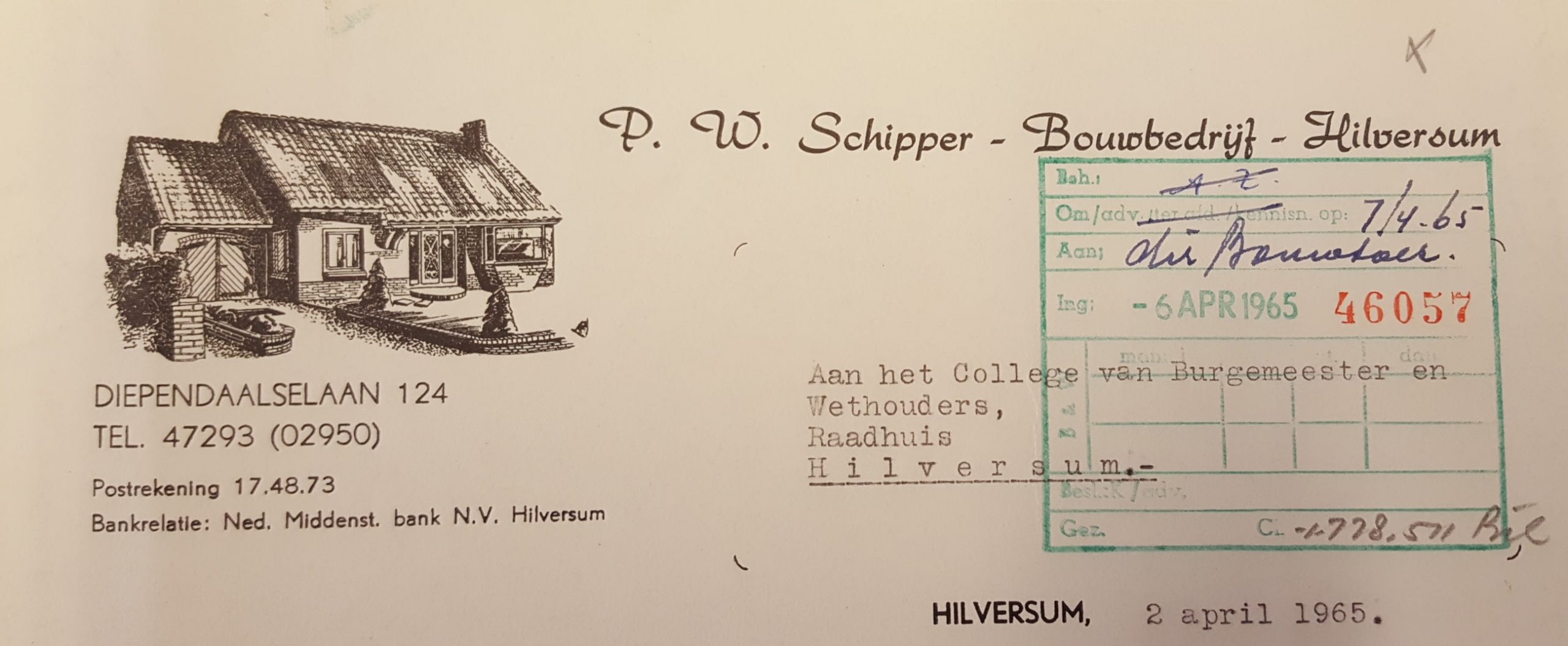 Briefpapier van P.W. Schipper met ontwerp Breebaart. [SAGV]