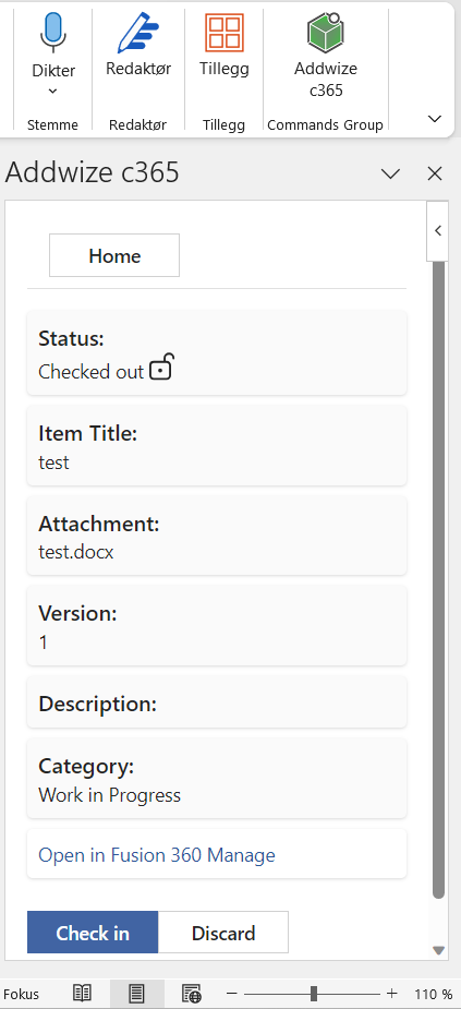 PLM file status in light mode in PLM-Office integration