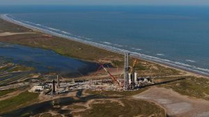Rocket launch site construction near the ocean