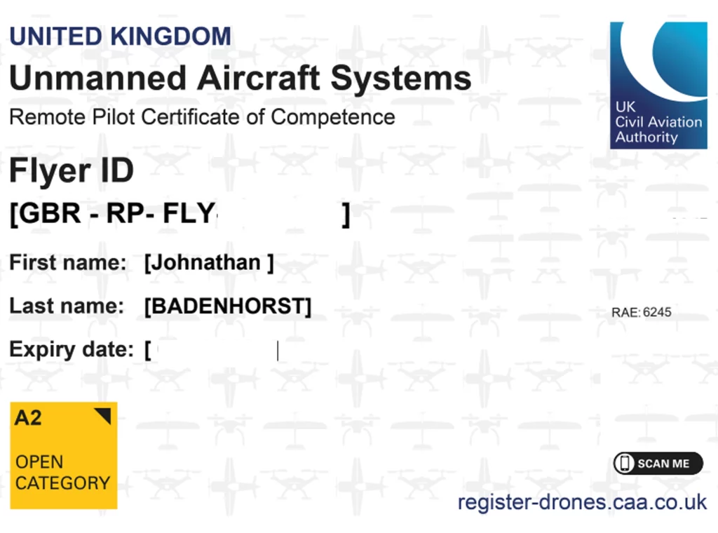 CAA Drone Licence for drone videographer