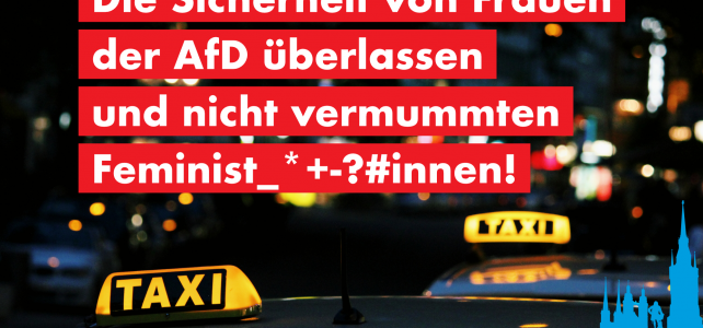 Die Sicherheit von Frauen der AfD überlassen und nicht vermummten Feminist_*+-?#innen! Die Sicherheit von Frauen der AfD überlassen und nicht vermummten Feminist_*+-?#innen!