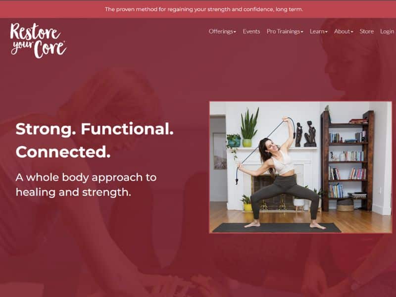 Screenshot der Website von Restore Your Core®, ein Online-Programm für nachhaltiges Beckenbodentraining.