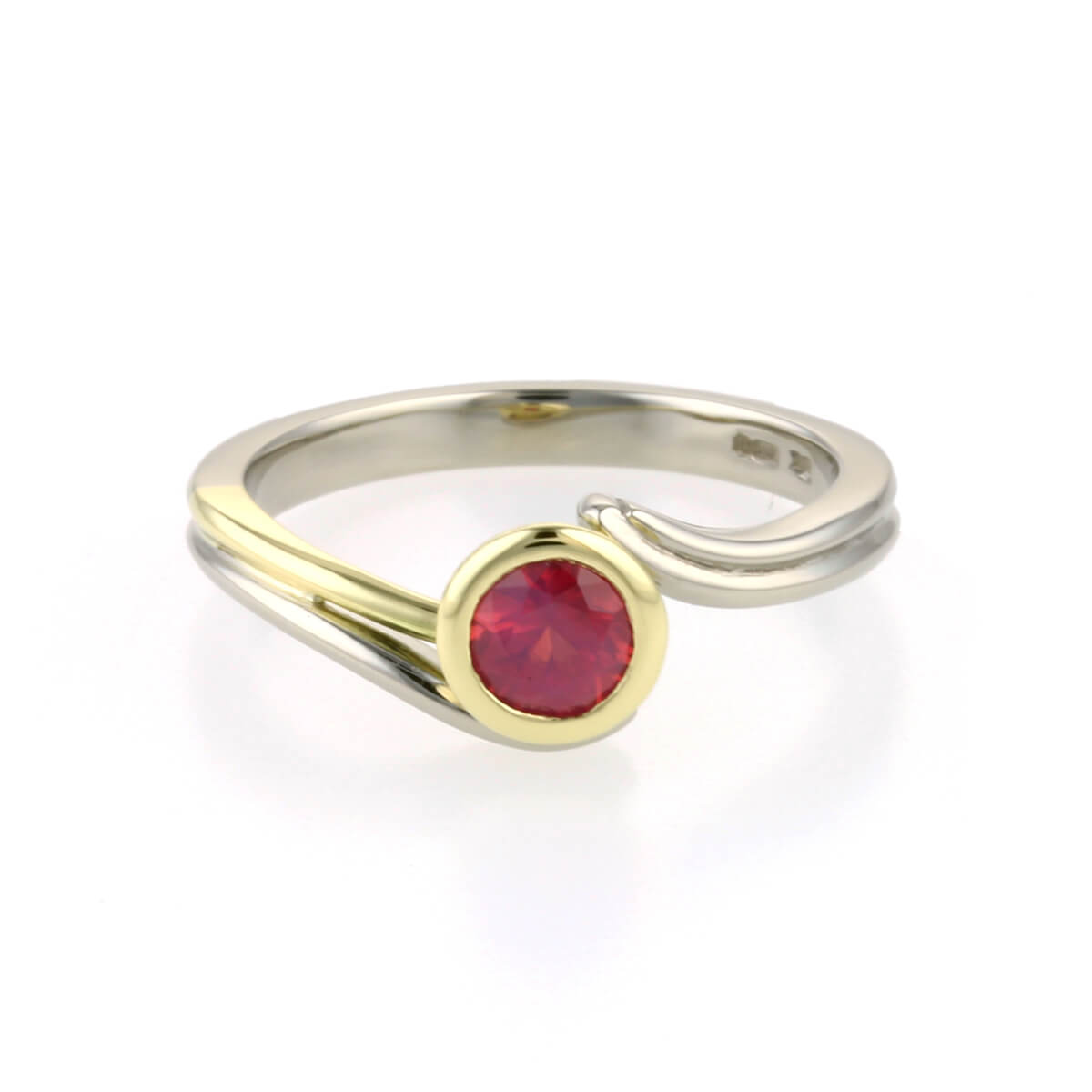 handmade 18ct yellow white gold and ruby engagement ring