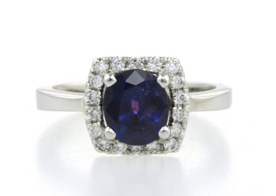 purple sapphire and diamond halo engagement ring