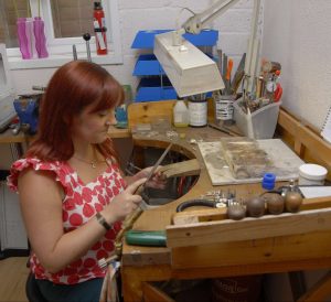 Aimee Winstone in her Bristol workshop making jewellery