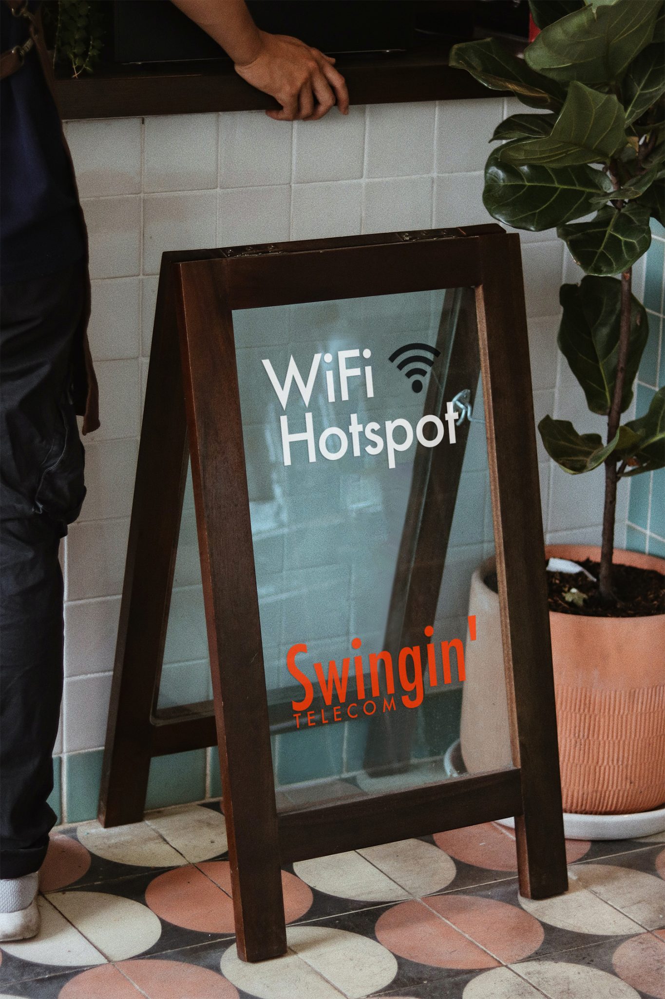 WiFi Hotspot sign, supplied by "Swingin' Telecom"