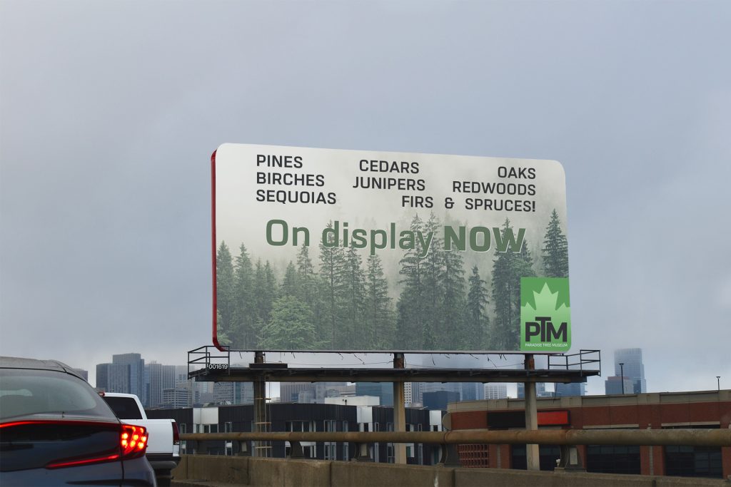 Billboard advertisement for Paradise Tree Museum.