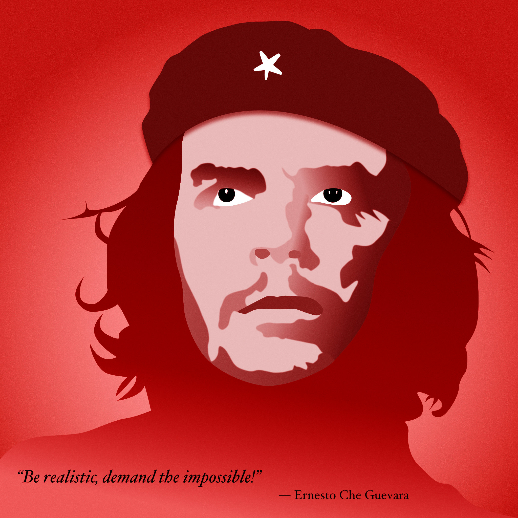 Vector portrait of Che Guevara, in red tones. Based on the iconic photo by Fidel A. Korda.