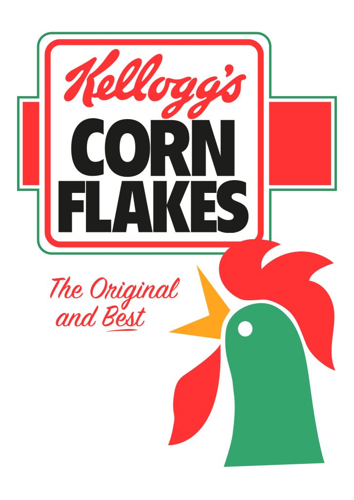 The front plate of a Corn Flakes cereal box, late 1980s.