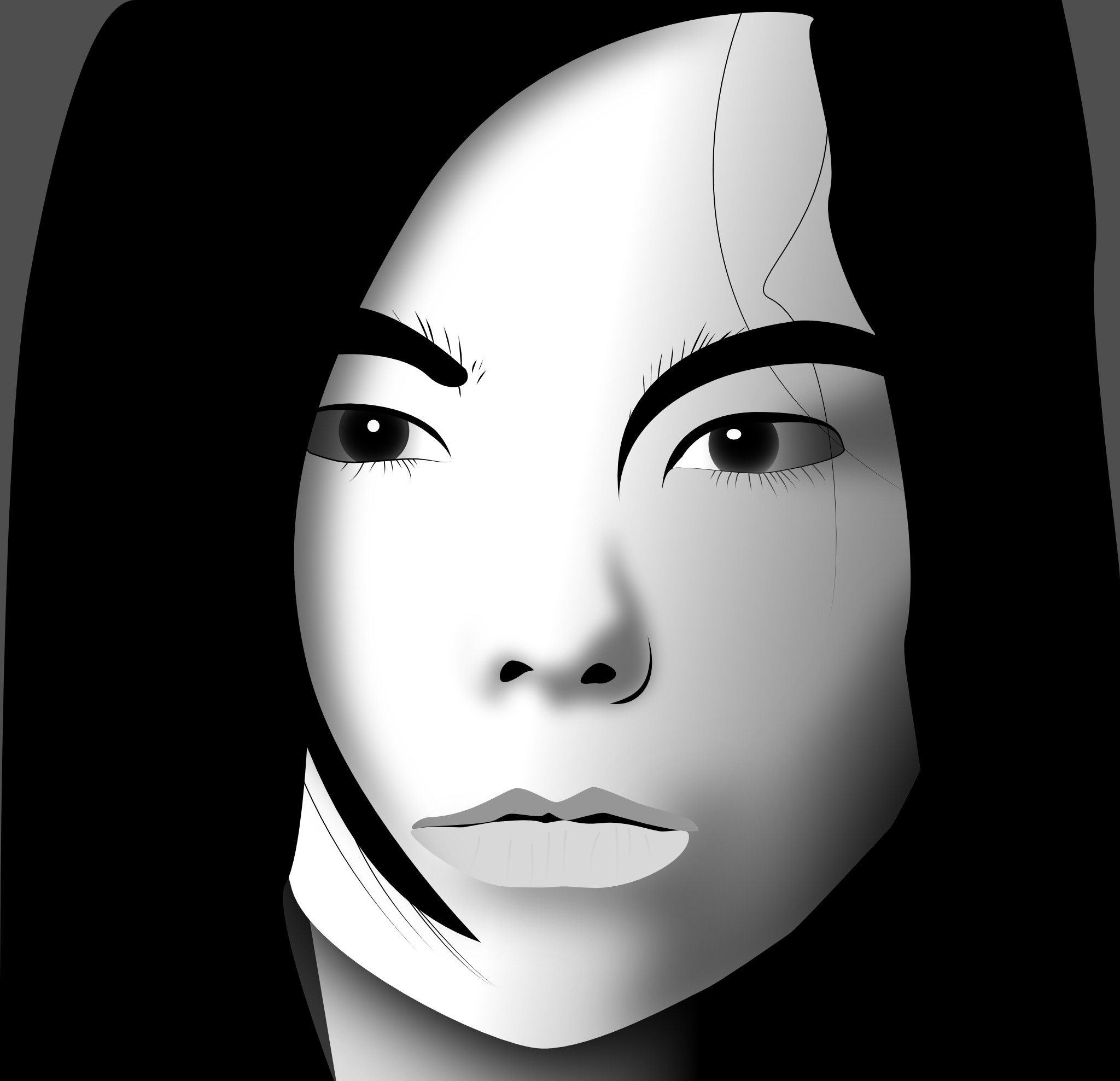 Björk, the artist from Island. Vector drawing based on a photo by Phil Nicholls (1993)