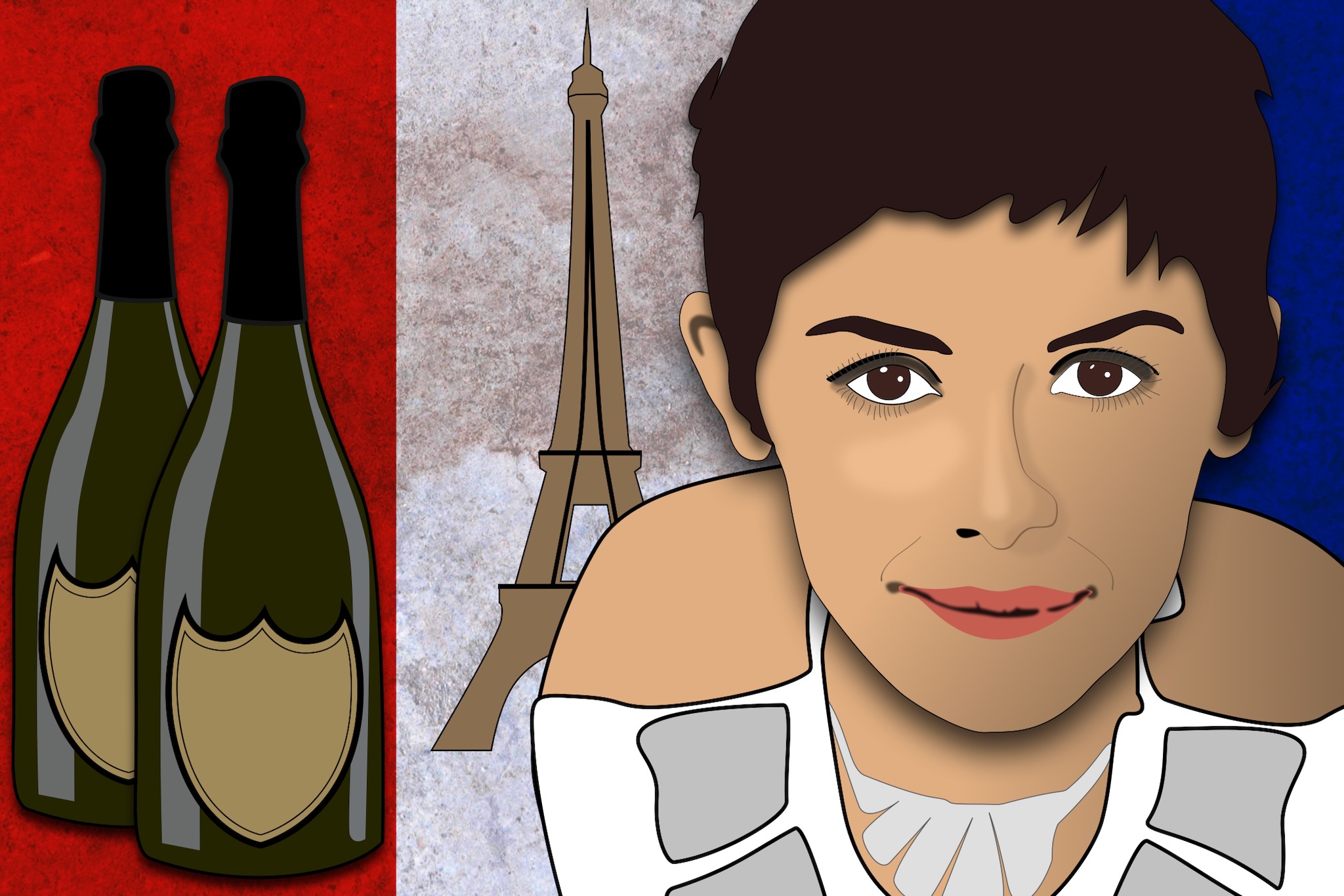 Vector drawing, champagne, Tour Eiffel and Audrey Tautou