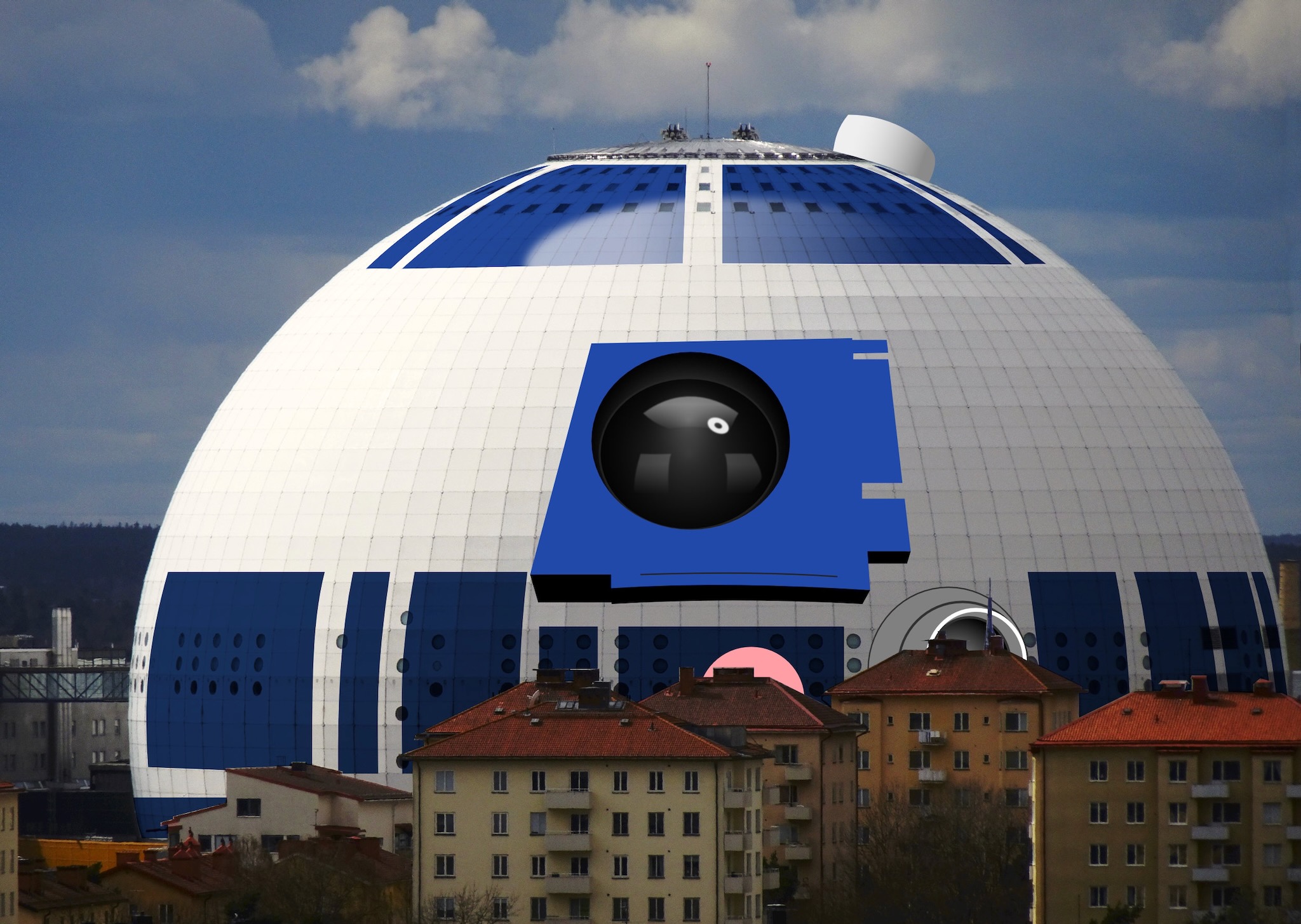 Globen in Stockholm, painted as R2D2