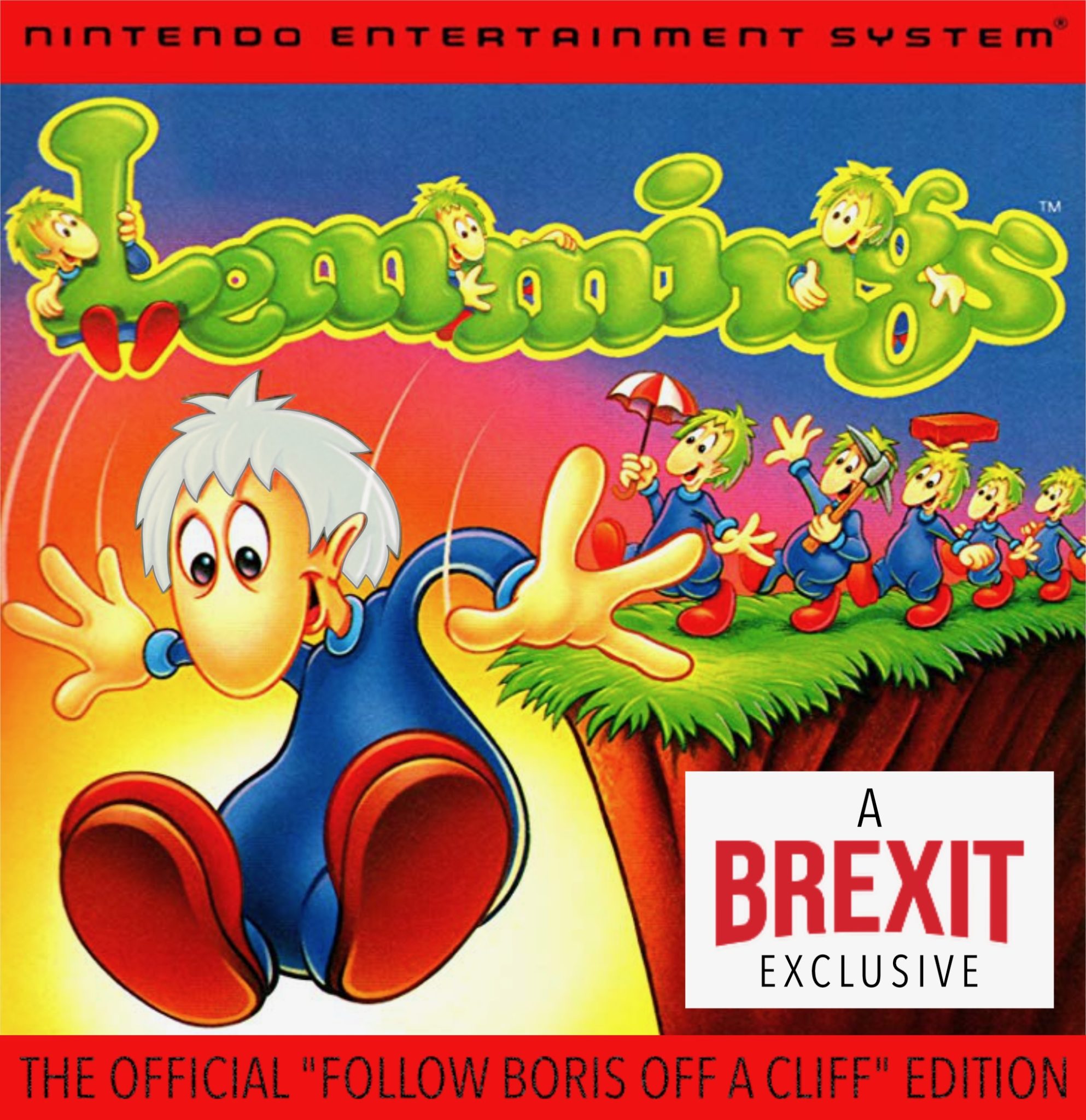 Lemmings (video game), the official "Follow Boris off a cliff" edition.