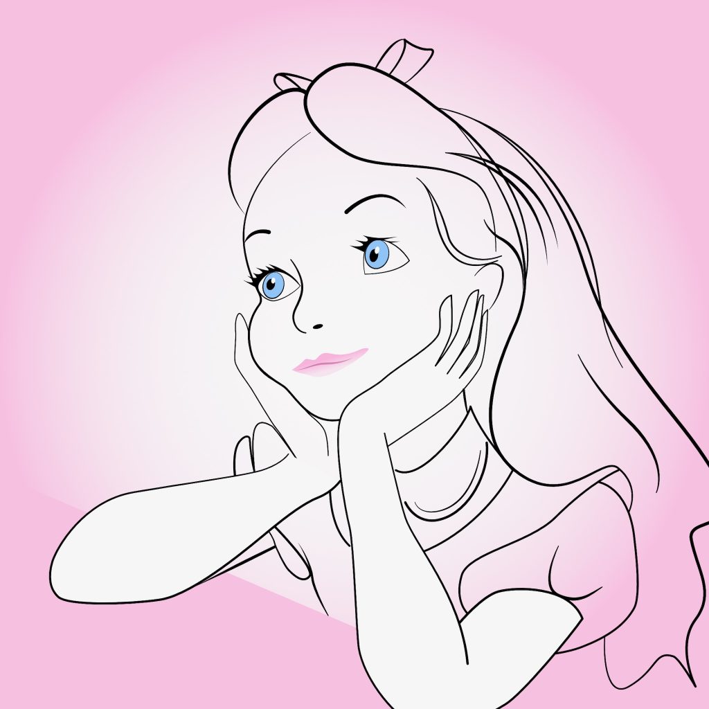 Drawing of Alice in Wonderland, vectorized version of the original pencil sketch by Disney artist Marc Davis (as far as I can telll).
