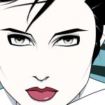 Close-up of the model in Patrick Nagel's "Palm Springs Life"