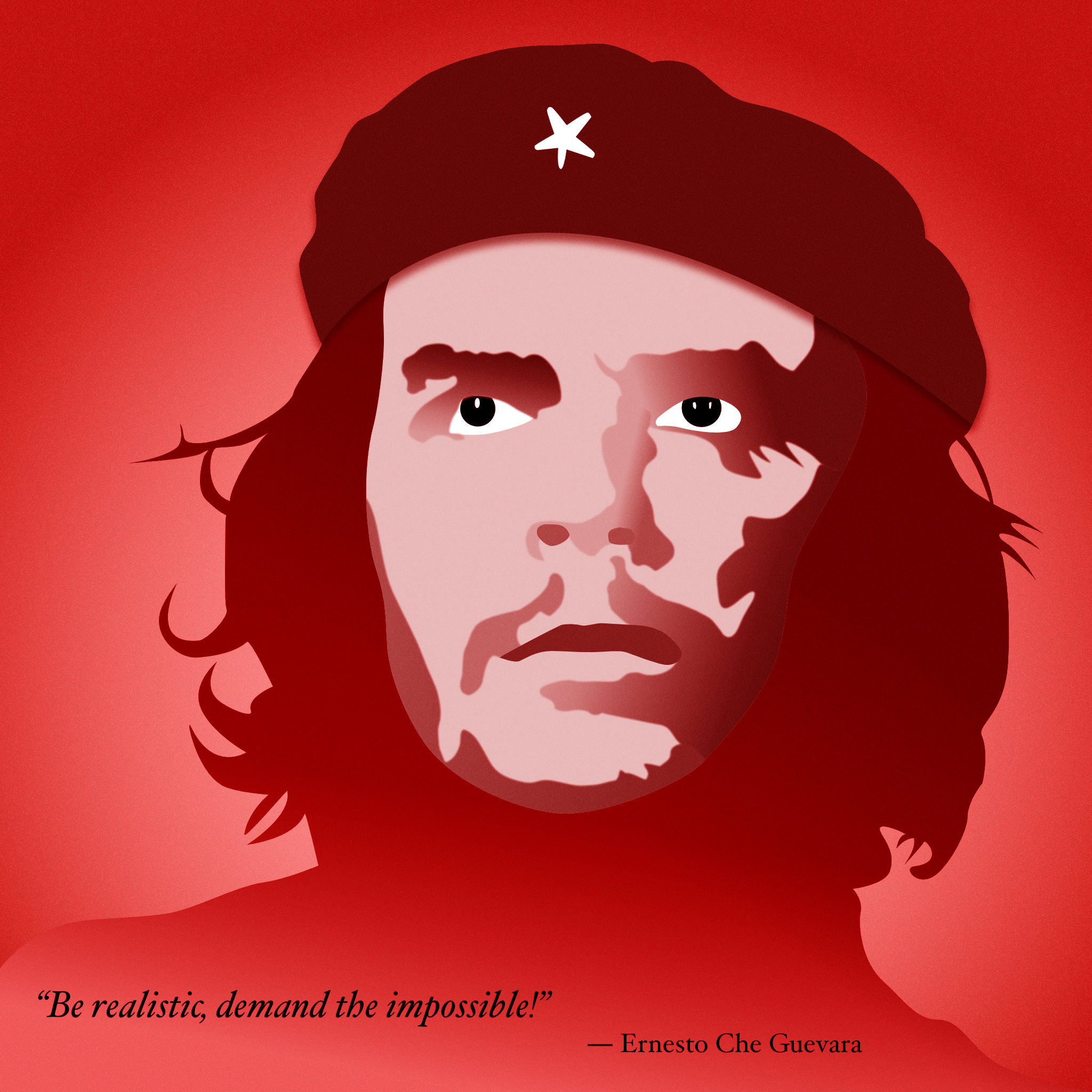 Vector portrait of Che Guevara, in red tones. Based on the iconic photo by Fidel A. Korda.