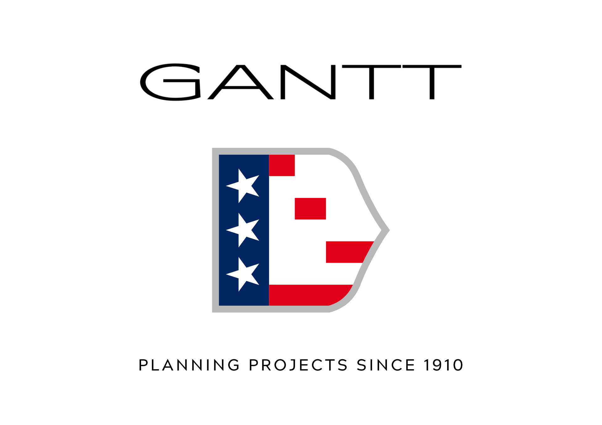 The GANT logotype rotated 90 degrees with the stripes drawn to indicate a gantt chart