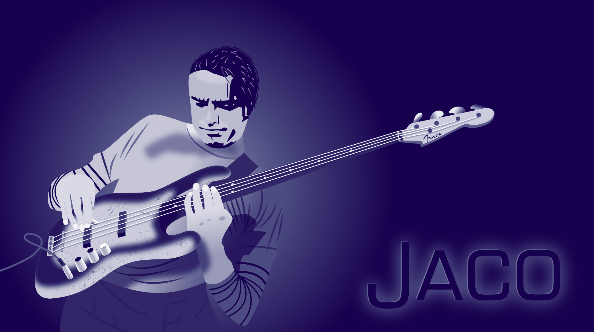 Illustration of Jaco Pastorius, jazz legend and bass player