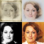 Four variation of the same portrait: wetplate, 1950s glam, 1980s glam and 1980s grainy black and white