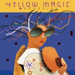 Album cover to the first album by Yellow Magic Orchestra, released 1978. A gesiha with a folding fan and huge sunglasses. Instead of hair, multi-coloured cables are sticking up of her head.