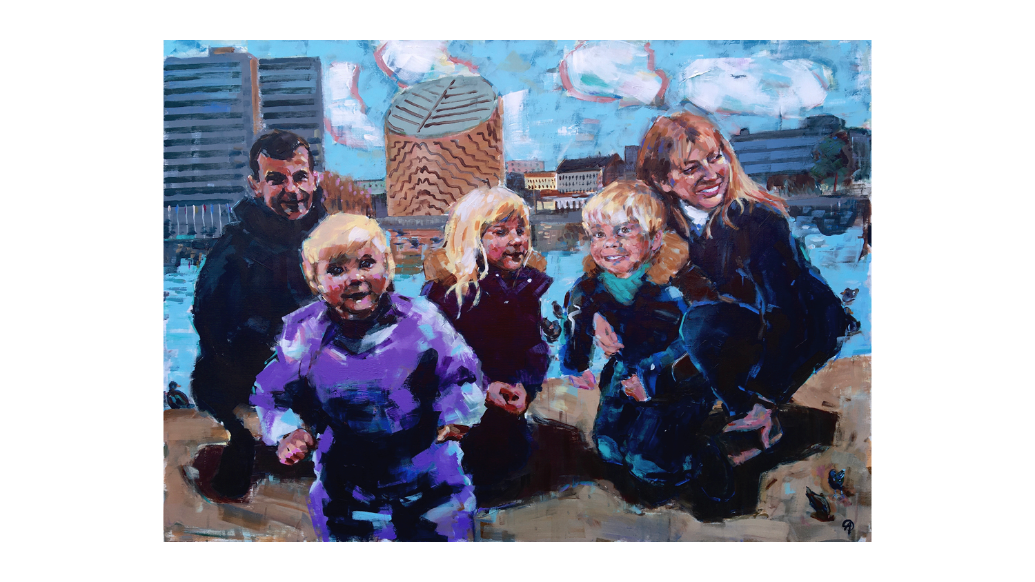 Familien Henriksen v/søerne. 140 x 100 cm