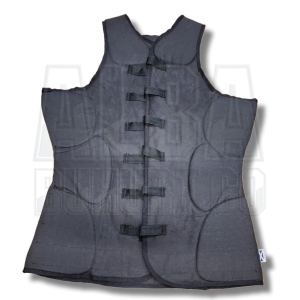 Black fabric gilet with technical impact absorption pads