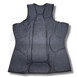 Black fabric gilet with technical impact absorption pads