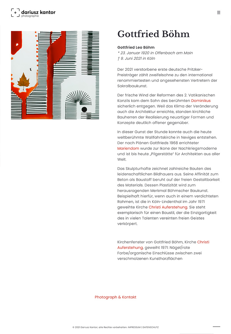 Website Photoprojekt Sakralbauten der Architektenfamilie Böhm
