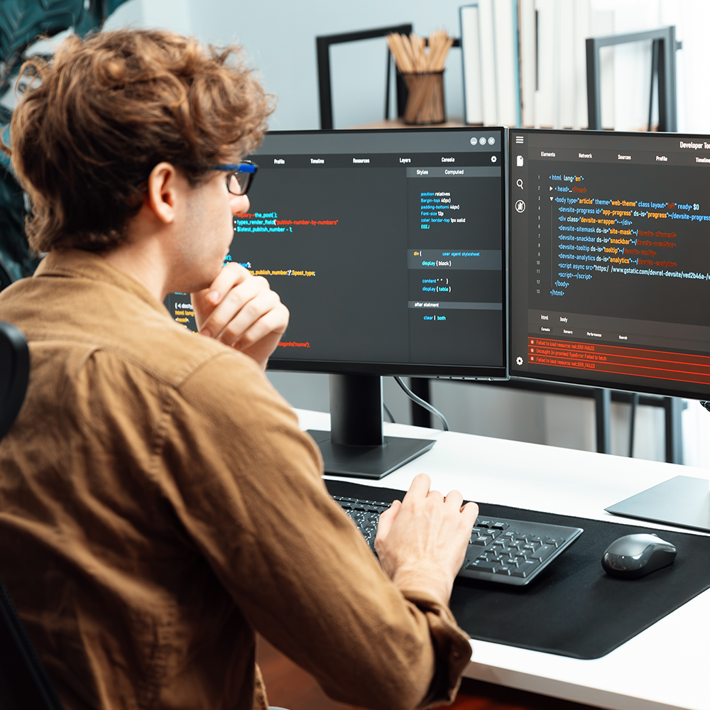 mand ved computer ser på computerkode