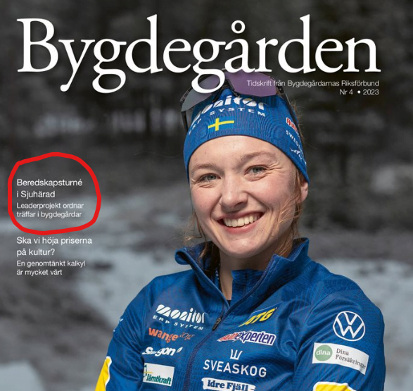 Förstasidan på tidningen Bygdegården, Linn Persson en skidskytt på framsidan.