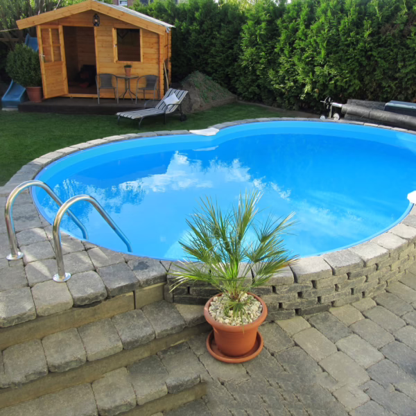 Stålväggspool Premium Åttaformad 7,25 x 4,6 x 1,5m med Carrara liner