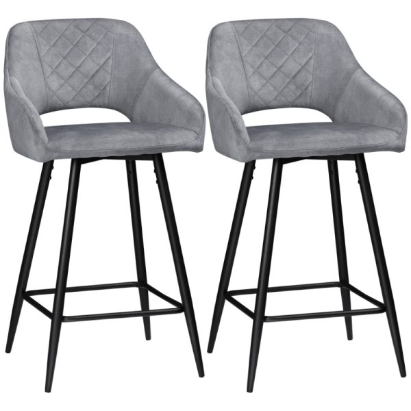 2 barstolar retro sammet grå 94 cm