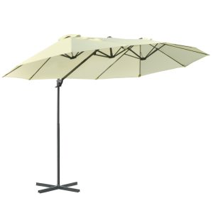 Hängparasoll med vev justerbart vit 440x270x250 cm