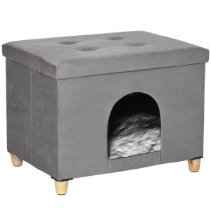 Kattgrotta med kudde plysch grå 60x45x44,5 cm