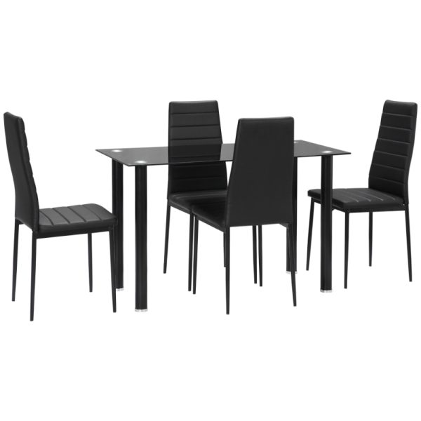 Matgrupp bord 4 stolar skiva i härdat glas