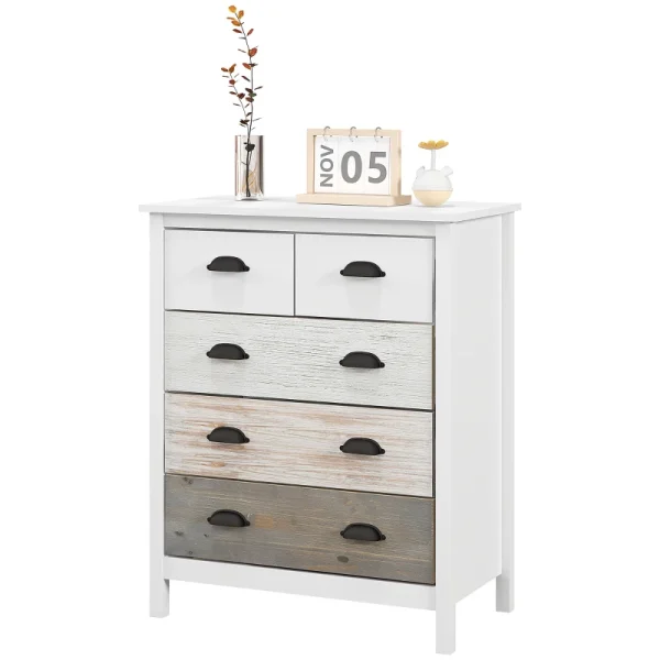 Byrå 5 lådor MDF & furu 70x38x85 cm