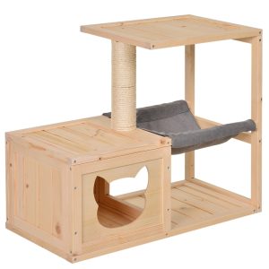 Katthus med hängmatta granträ 70x35x60 cm