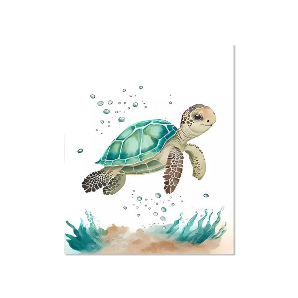 Poster med havsdjur i akvarellstil - Sköldpadda / 15x20cm